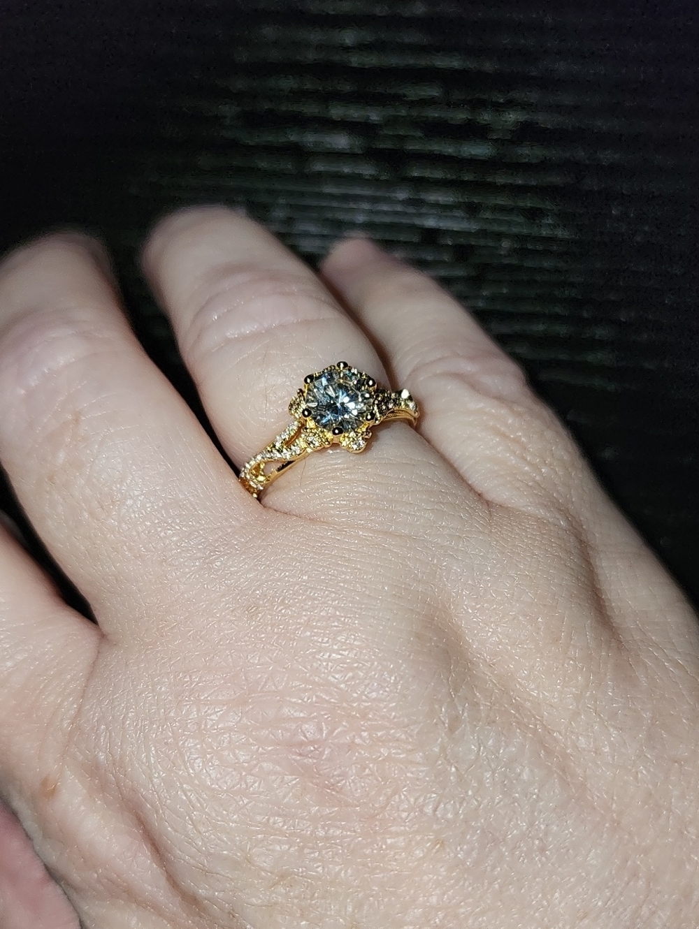 Gold Halo Ring with Moissanite Center Stone - Elegant Women's Solitaire